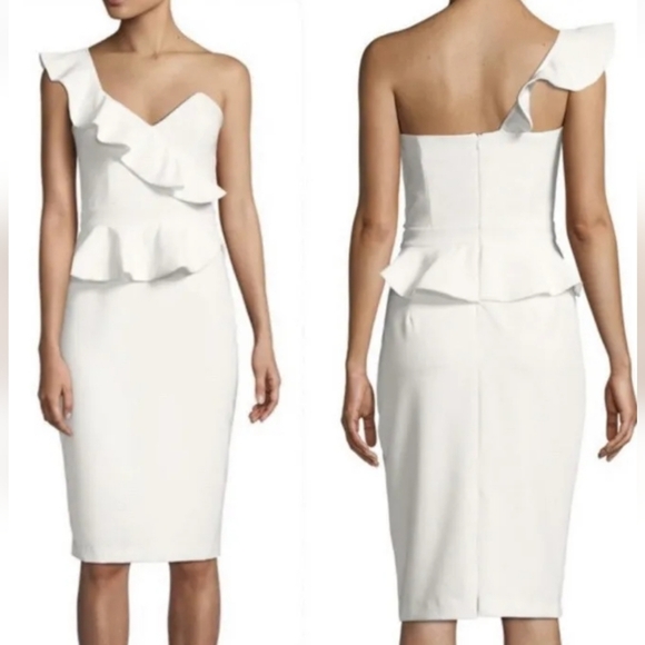 Bardot Women's Dress White  Asymmetrical One-Shoulder Ruffle White Midi - Picture 4 of 16